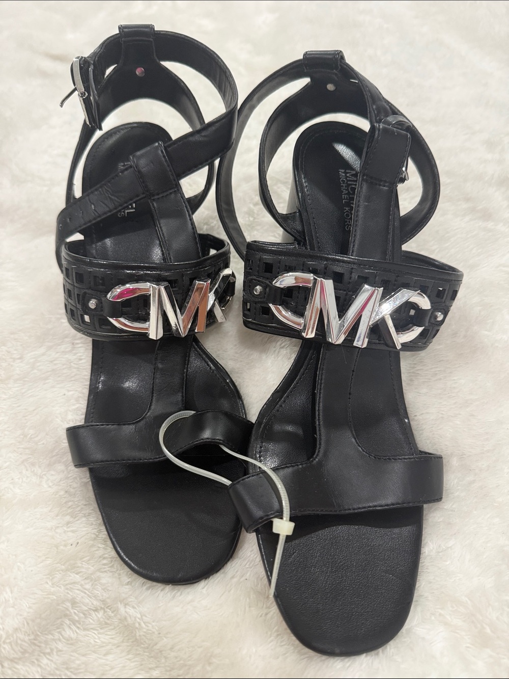 Michael Kors Black Leather MK Logo Ankle-Strap Heels